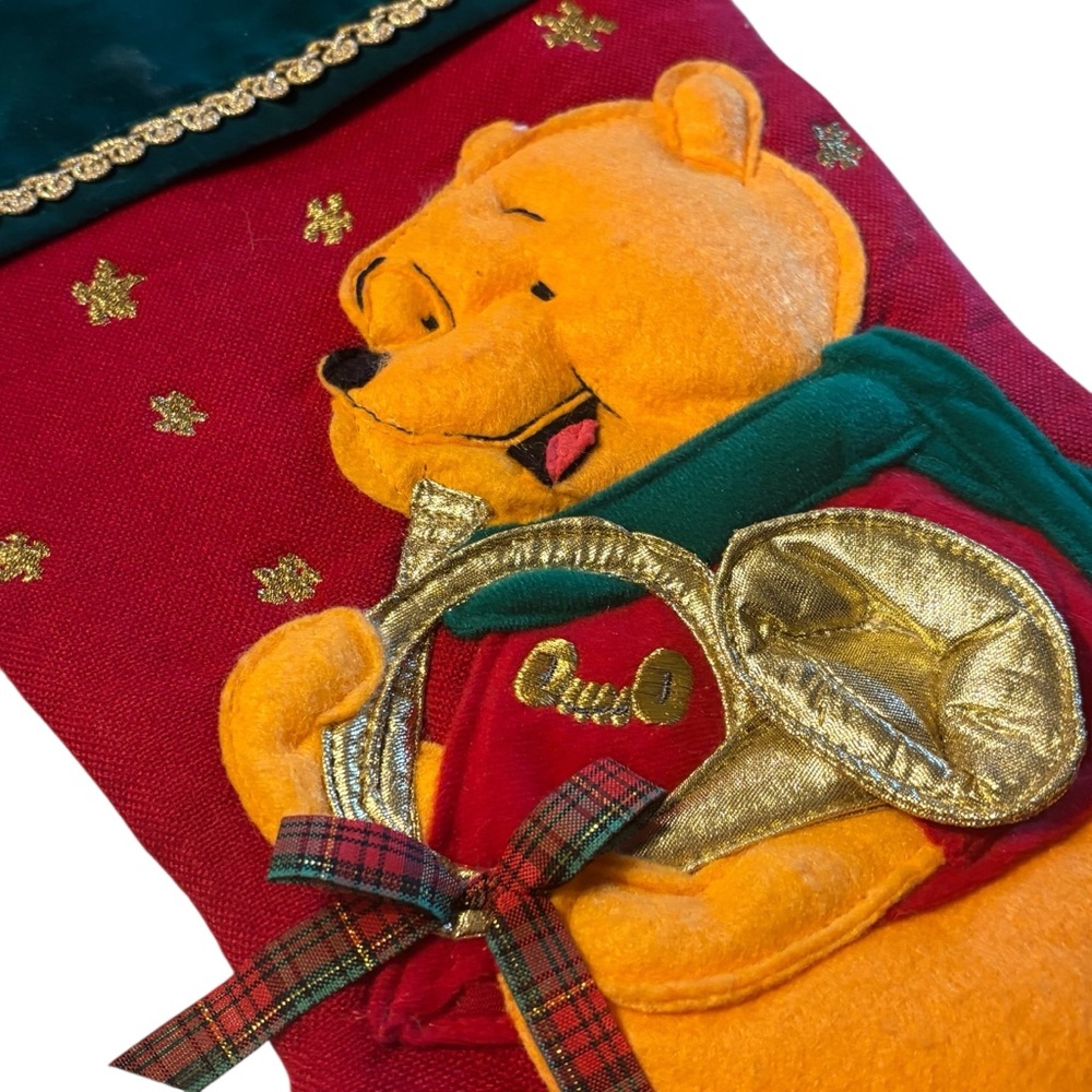Vtg RARE HTF Disney Winnie The Pooh Bear Christmas Stocking Felt 3D Green red - Picture 7 of 14